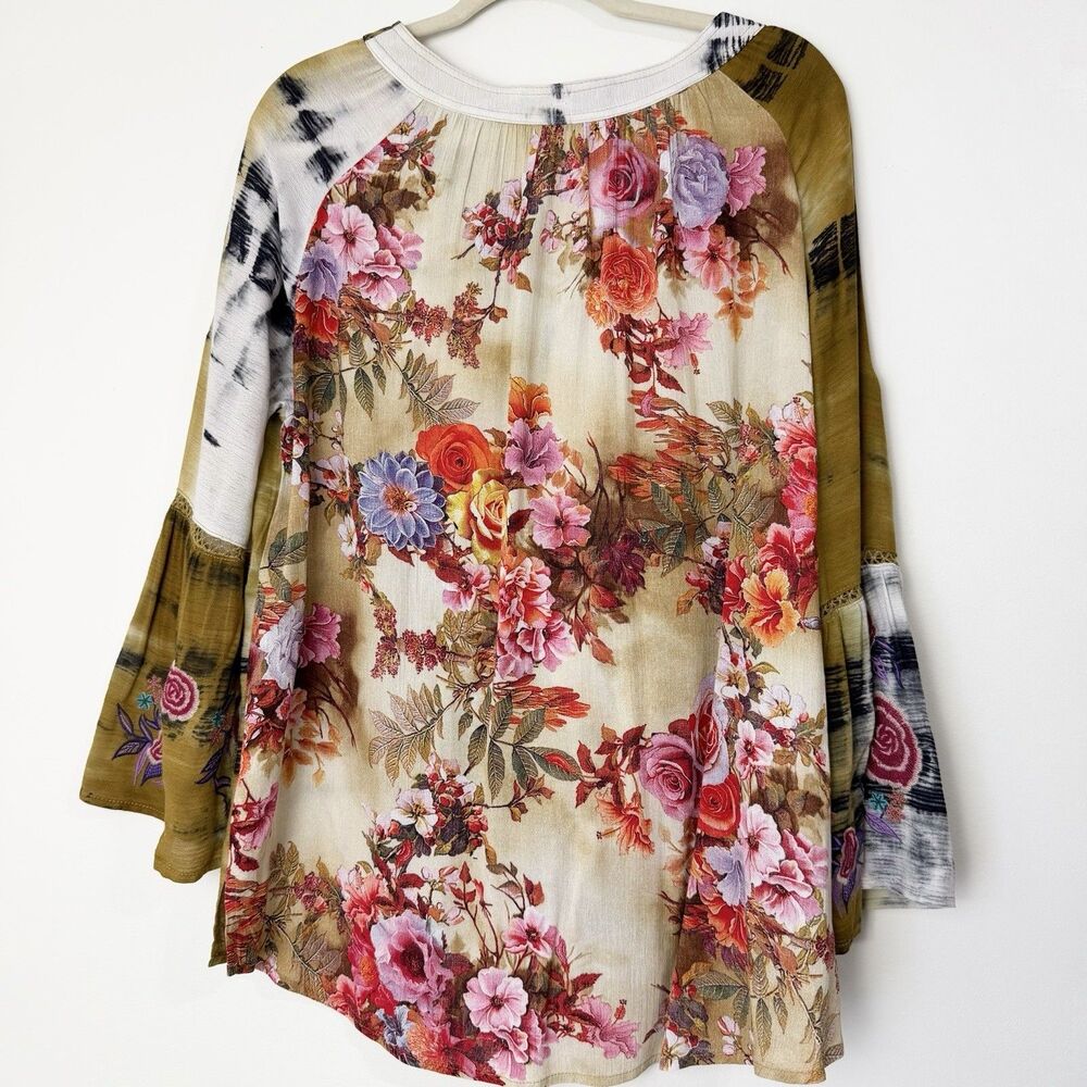Calessa Boho Top Floral Embroidered Golden Yellow Ivory Pink Women’s M - Picture 5 of 9